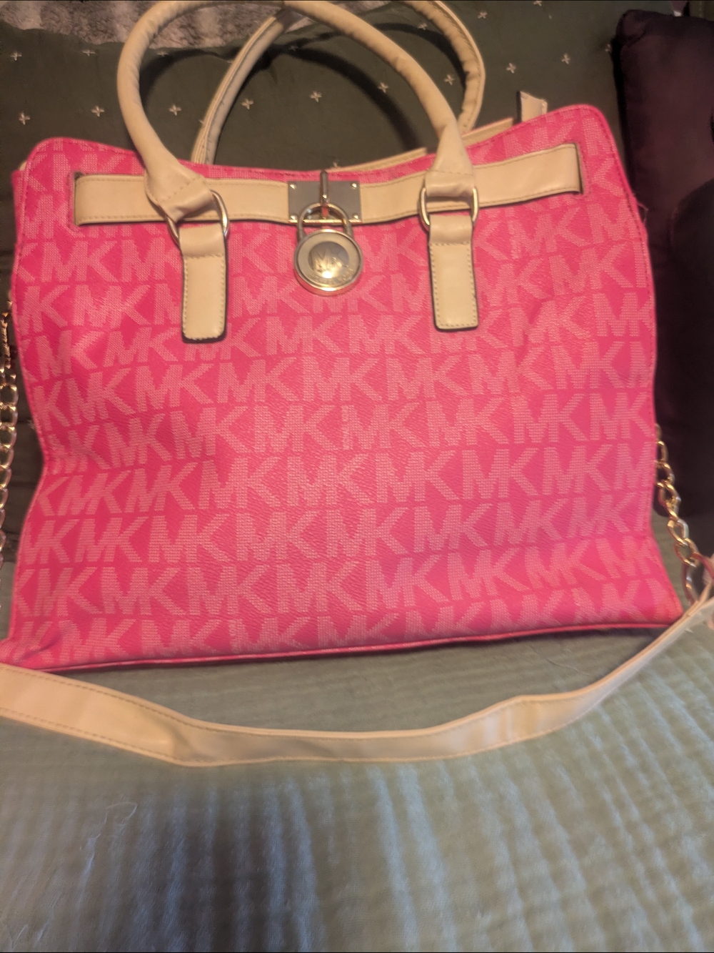 Michael Kors Pink Signature Canvas Tote with Cream Trim